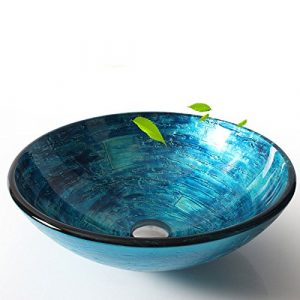 HomeLava Modern Design Gehärtetes Glas Waschbecken Rund Blau mit Ablaufgarnitur
