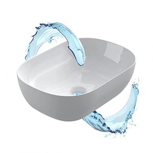 STARBATH PLUS - Aufsatzwaschtisch - Ovales Waschbecken weiß glänzend -Extra feine Keramik