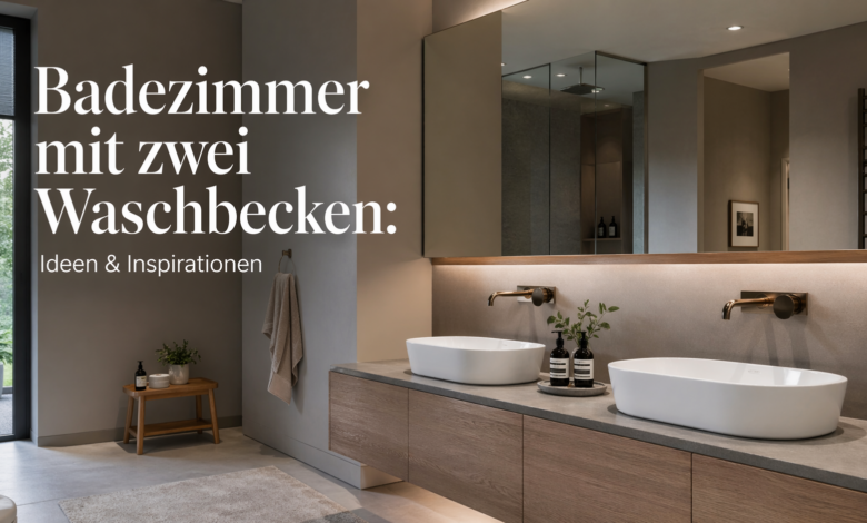 Badezimmer mit zwei Waschbecken [Bild mit Hilfe von KI erstellt]