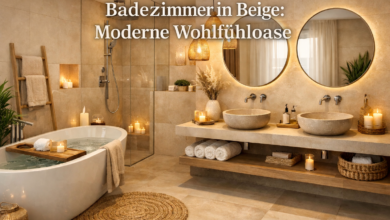 Badezimmeroase in warmem Beige