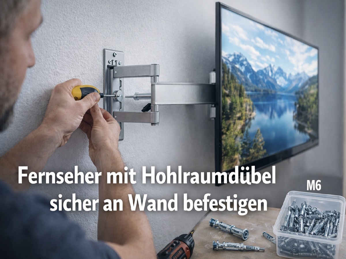 Fernseher mit Hohlraumdübel sicher an Wand befestigen