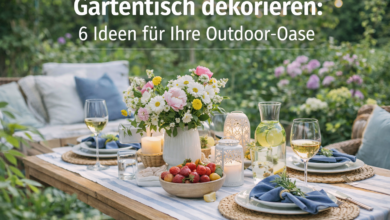 Gartentisch für den Sommer dekorieren