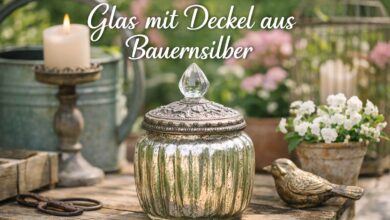 Glas mit Deckel aus Baürnsilber