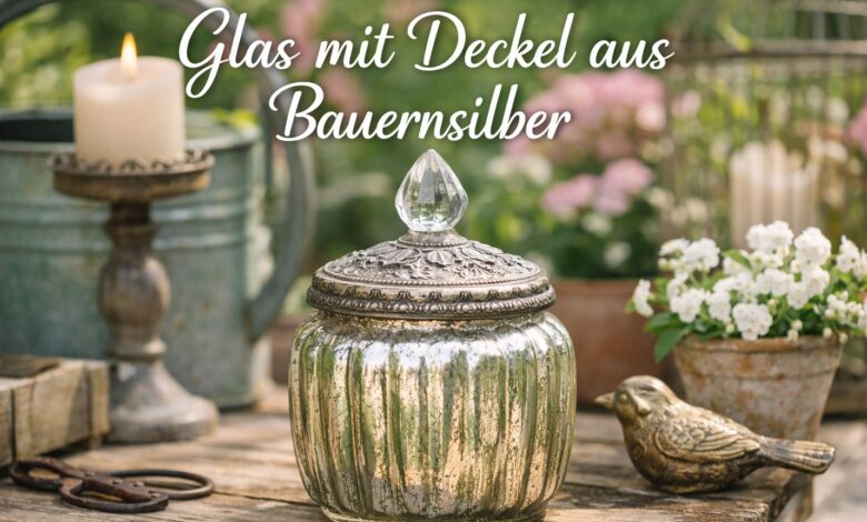 Glas mit Deckel aus Baürnsilber