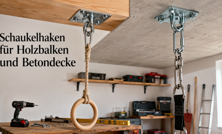 Schaukelhaken für Holzbalken und Betondecke [Bild mit Hilfe von KI erstellt]