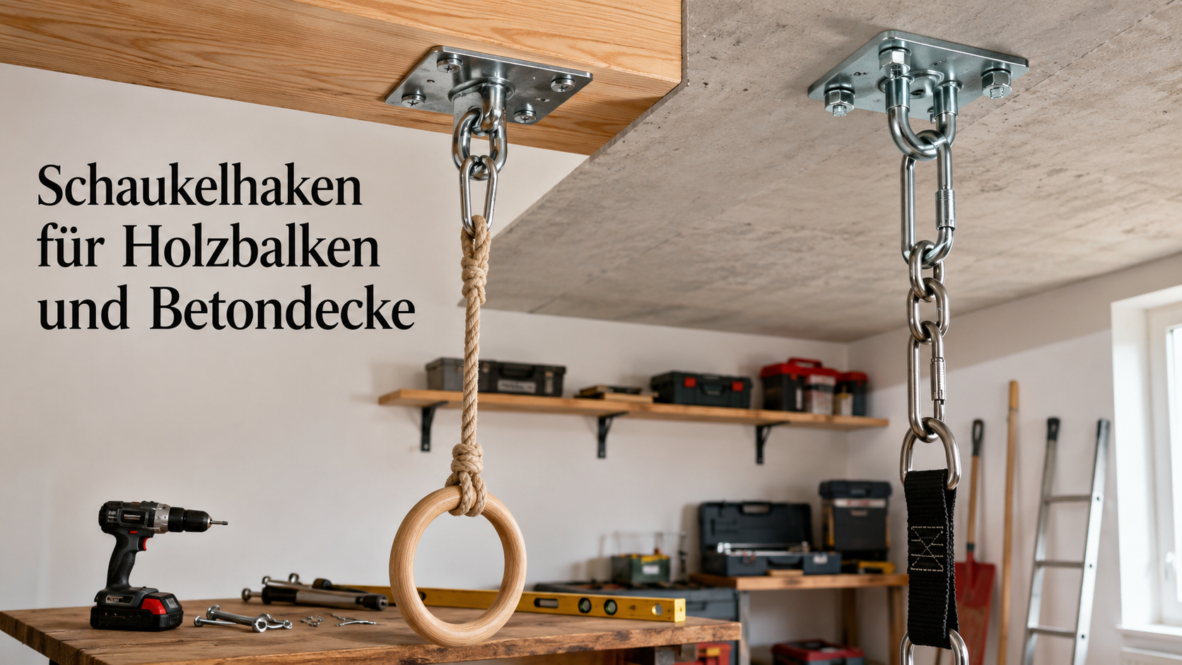Schaukelhaken für Holzbalken und Betondecke