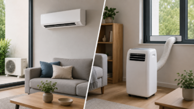 Split Gerät vs Mobile Klimaanlage [Bildinhalt mit KI erstellt]