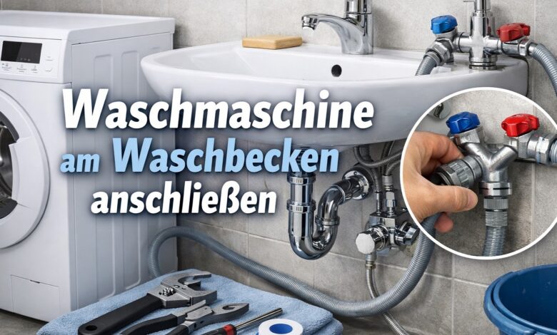 Waschmaschine am Waschbecken anschliessen [Bild mit Hilfe von KI erstellt]