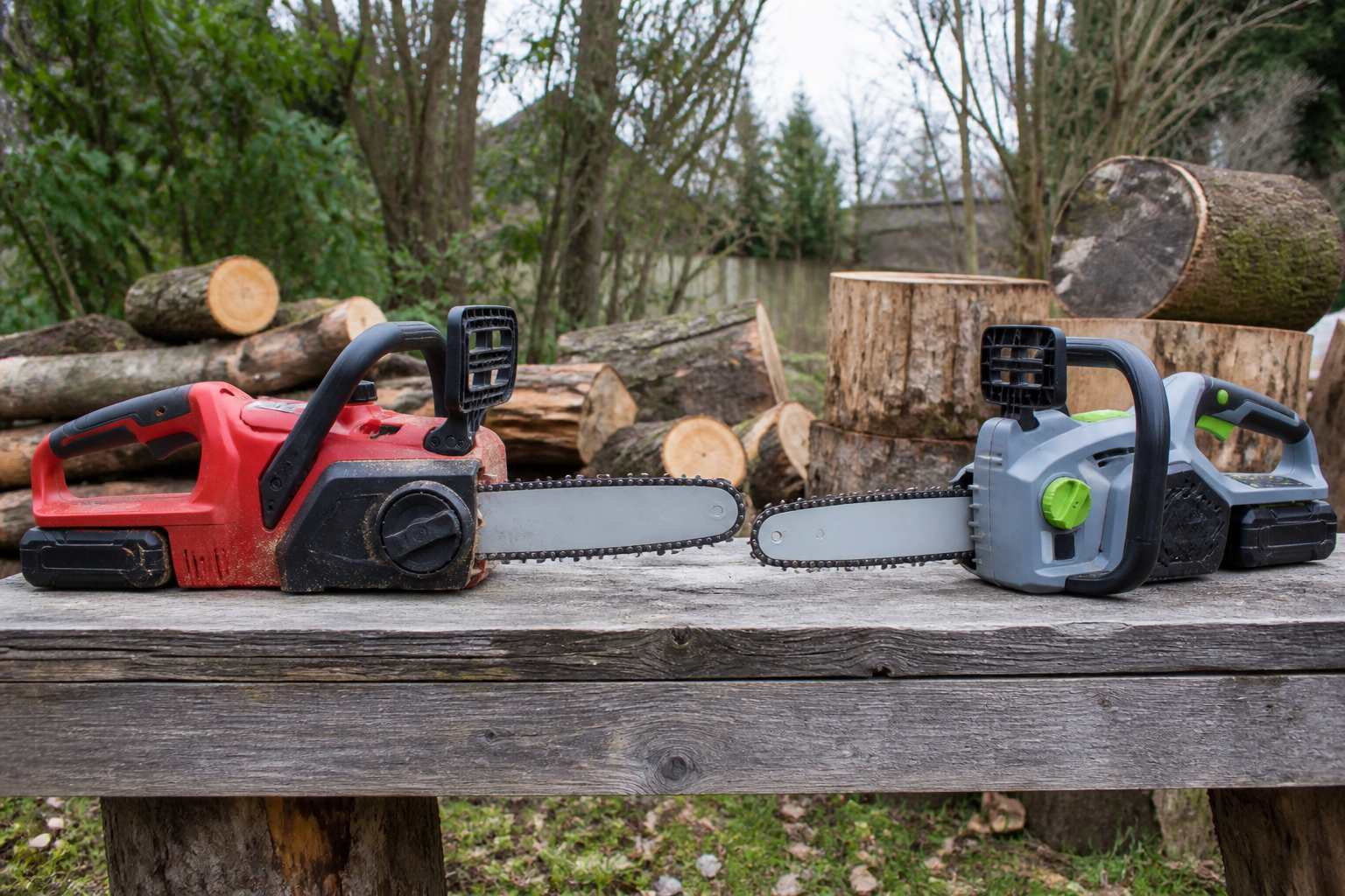 Einhell vs. Makita: 36V Akku-Kettensägen im Vergleich [Bild mit Hilfe von KI erstellt]