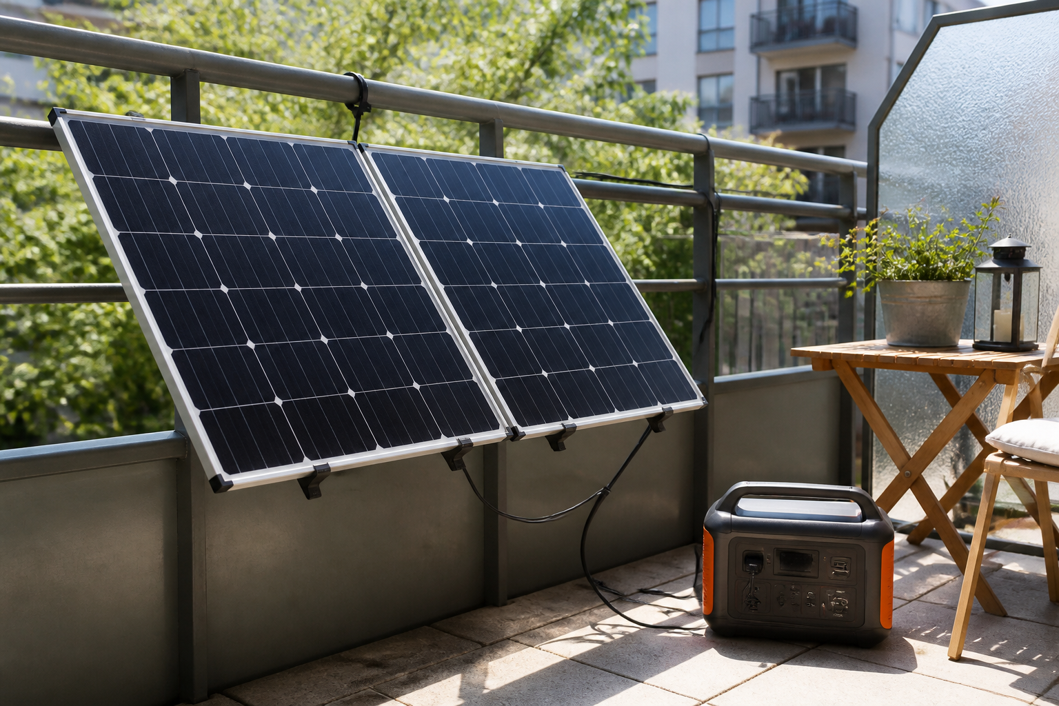 Balkonkraftwerk mit Solargenerator: sinnvoll, erlaubt und wann es sich lohnt [Bild mit Hilfe von KI erstellt]