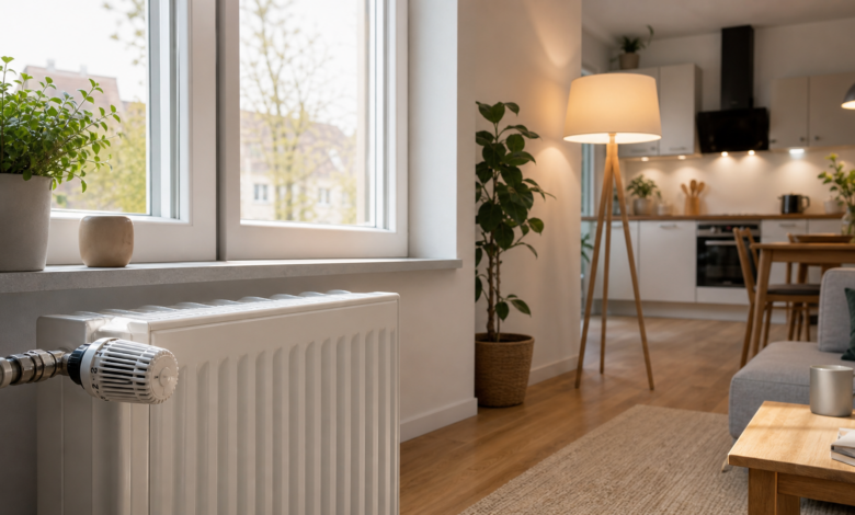 Energiesparen im Haushalt mit Heizkörper, Tageslicht und effizienter Beleuchtung