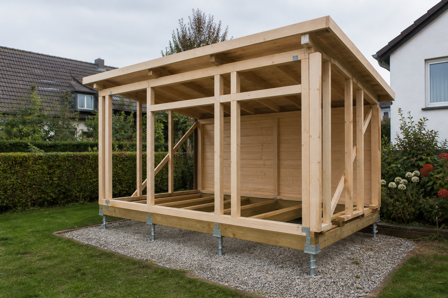 Gartenhaus Fundament ohne Beton: Bausatz, Aufbau und Grenzen [Bild mit Hilfe von KI erstellt]