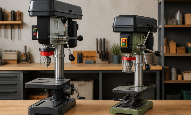 Bosch gegen Parkside – Tischbohrmaschine Vergleich – [Bild mit Hilfe von KI erstellt]