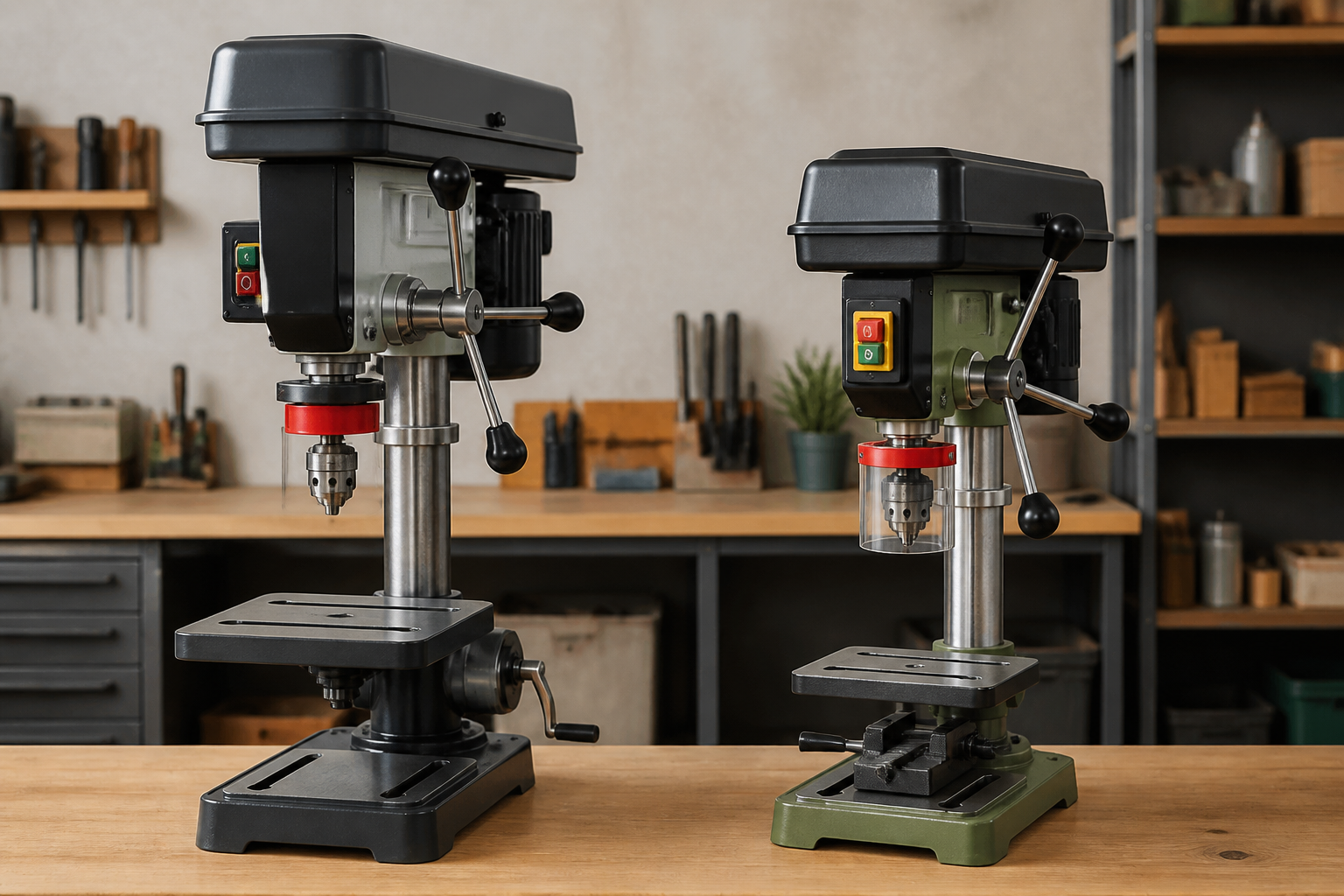 Bosch gegen Parkside – Tischbohrmaschine Vergleich [Bild mit Hilfe von KI erstellt]